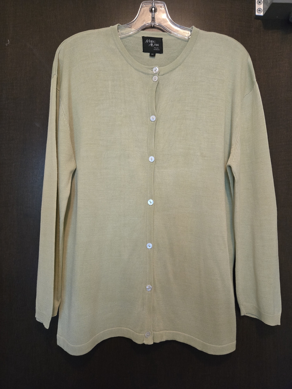 Marc ALLAN 100%SILK  Pale Sage Button-Front Knit Cardigan US 2X